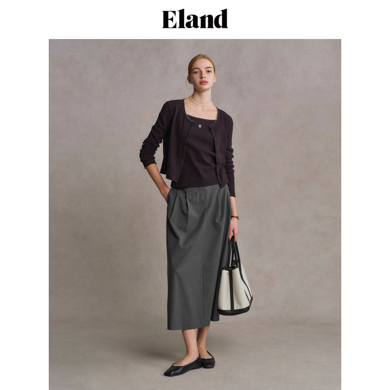 ELAND圆领修身开衫针织衫