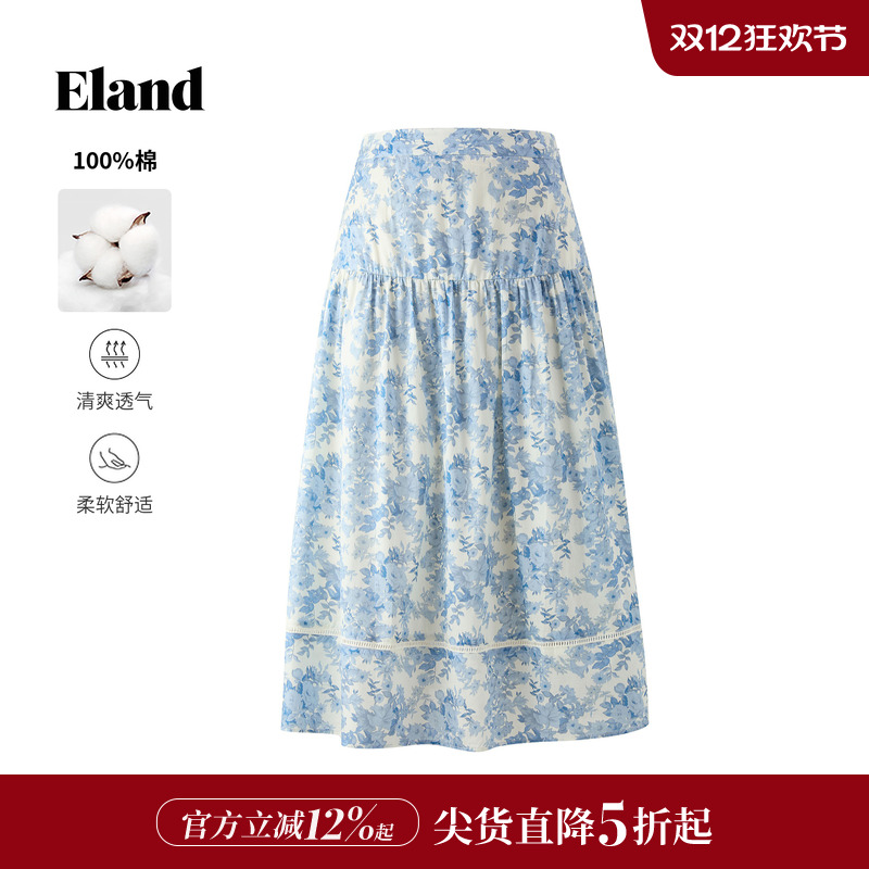 ELAND半身裙纯棉清新中长款