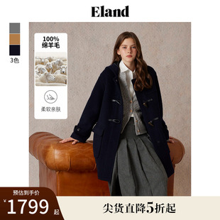 100%綿羊毛 Eland衣戀毛呢外套女學(xué)院長(zhǎng)期主義大衣上衣冬