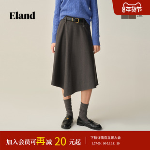 Eland衣恋半身裙女复古格纹显瘦A字伞摆裙2025冬季新款