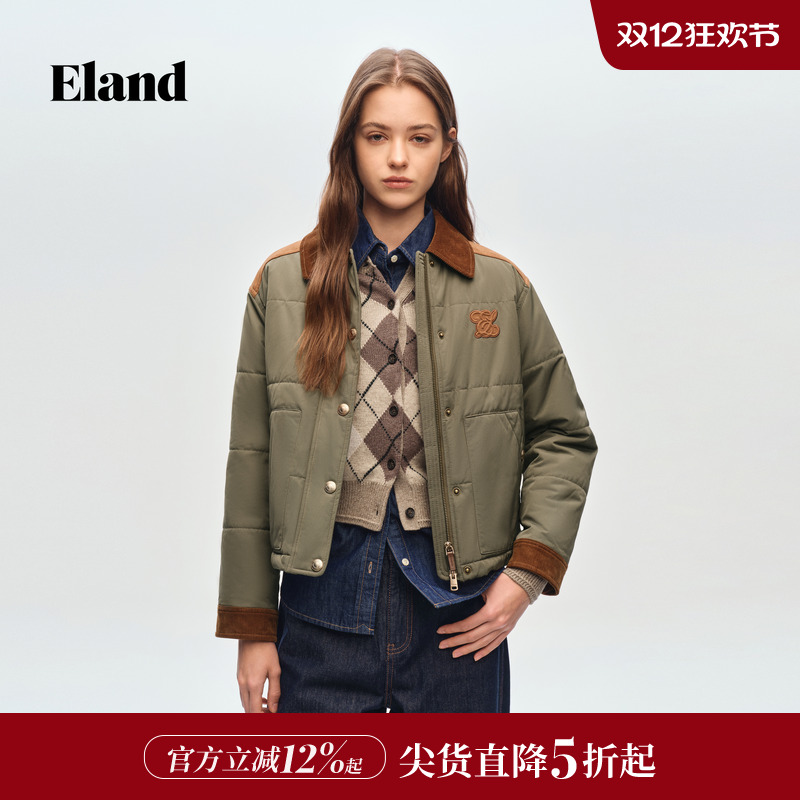 ELAND女翻领长袖棉服外套