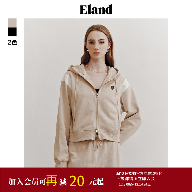 ELAND学院风撞色拼接连帽上衣