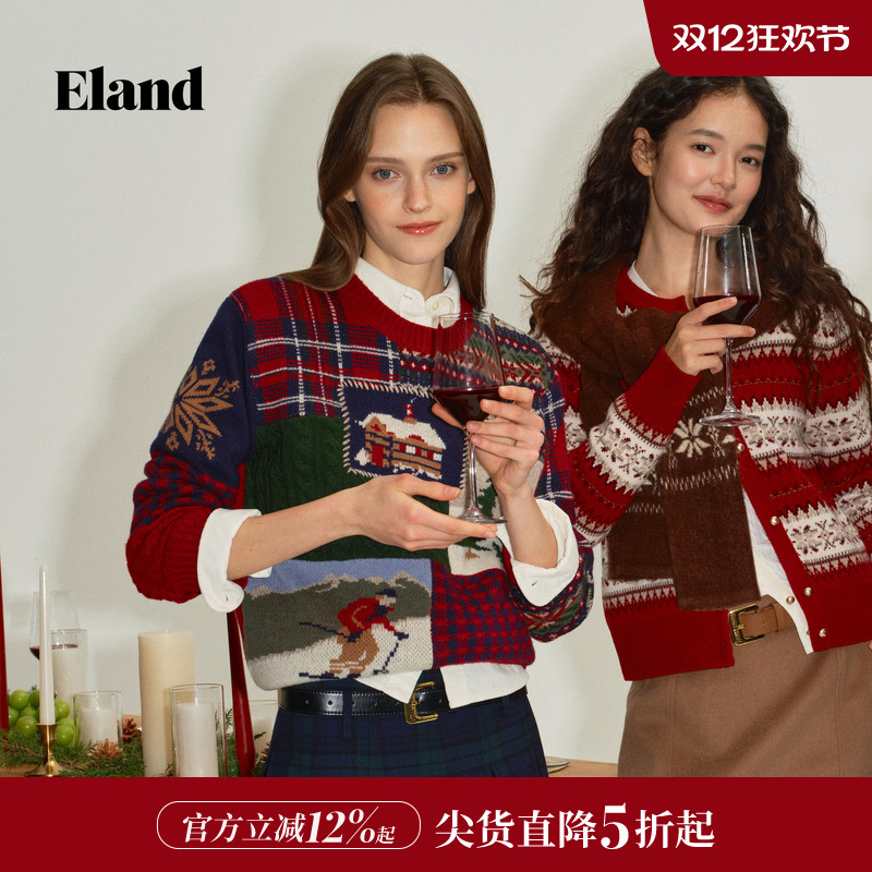 ELAND圆领提花套头针织衫女