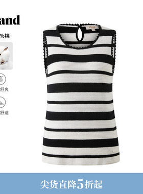 【100%棉】Eland衣恋马夹女条纹甜美无袖舒适上衣2026春夏新款