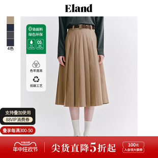 新款 Eland衣恋半身裙女百褶A字裙美拉德半裙2024春季 零染色纺