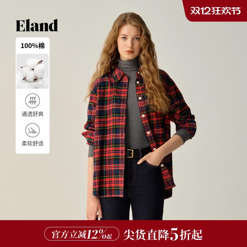 ELAND衬衫撞色格纹上衣