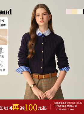 Eland衣恋毛针织衫女气质麻花开衫短款上衣2025冬季新款