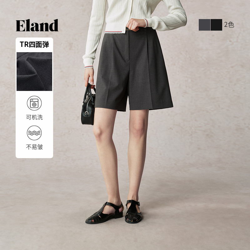 【四面弹】Eland衣恋短裤女通勤风内里暗扣两侧口袋设计西裤夏季