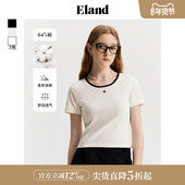 Eland衣恋简约撞色圆领短袖 款 T恤女通勤休闲修身 上衣夏季