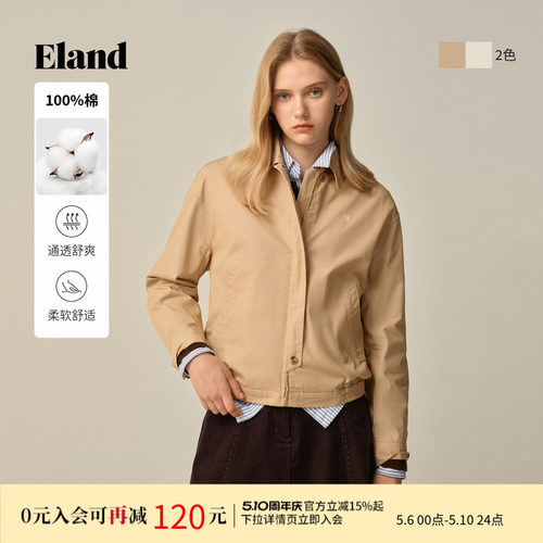 ELAND女纯棉工装风翻领短外套