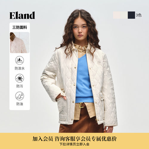 ELAND菱格翻领小香风棉服外套