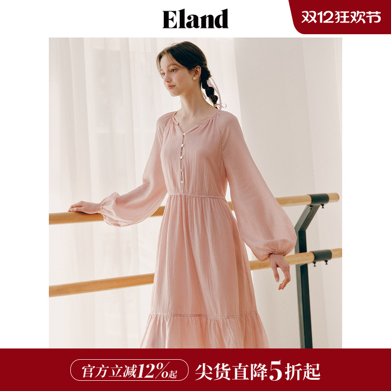 ELAND莱赛尔泡泡袖连衣裙