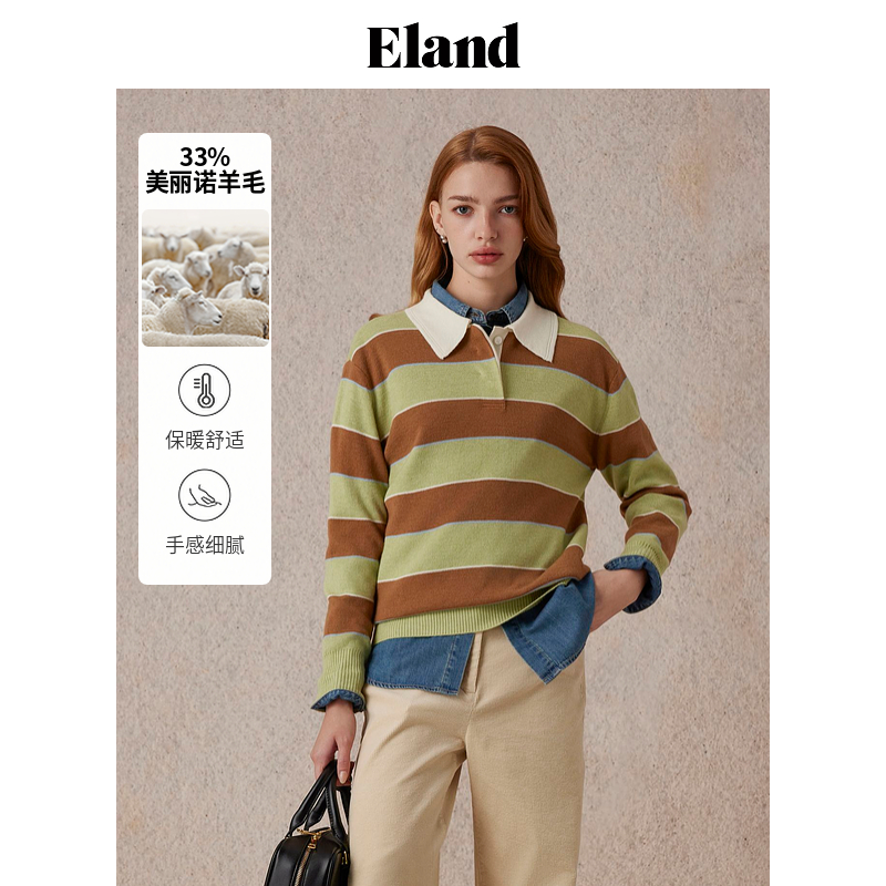 ELAND含绵羊毛长袖美式上衣毛衣