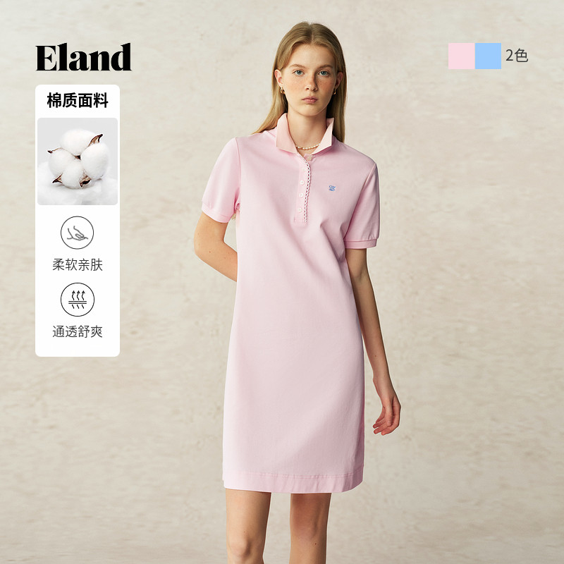 ELAND连衣裙纯色A字收腰短袖
