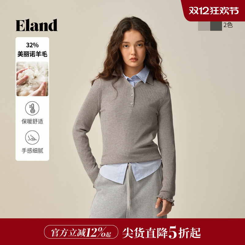 ELAND毛衣荷叶边袖口针织衫