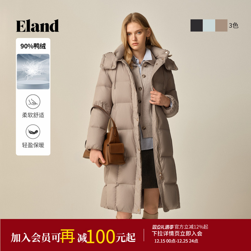 ELAND羽绒服连帽单排扣外套