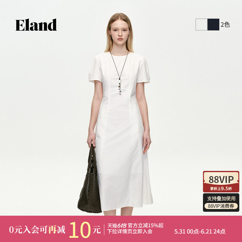 【雅典娜】Eland衣恋连衣裙女连衣裙短袖圆领通勤裙2026夏新款