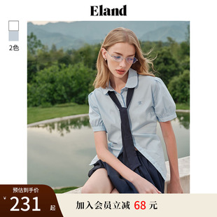 Eland衣恋短袖 甜美风上衣夏 衬衫 女学院风蝴蝶结泡泡袖