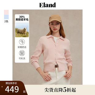 女甜美风立体坑条上衣25春新款 可机洗羊毛 Eland衣恋毛针织衫