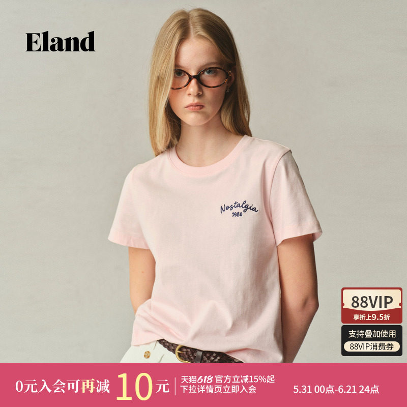 【100%棉】Eland衣恋T恤男女款短款海军风图案休闲短袖上衣夏季款
