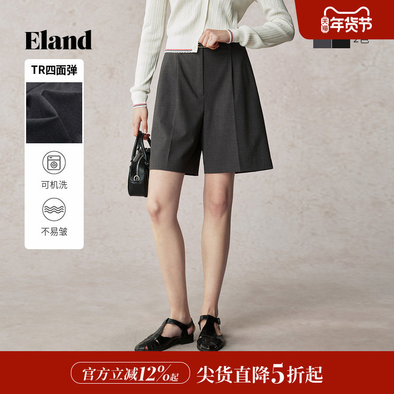 Eland衣恋短裤女通勤风内里暗扣两侧口袋设计西裤2025夏季新款,女装/女士精品,休闲裤,淘宝优惠券,粉丝福利购,淘宝优惠卷