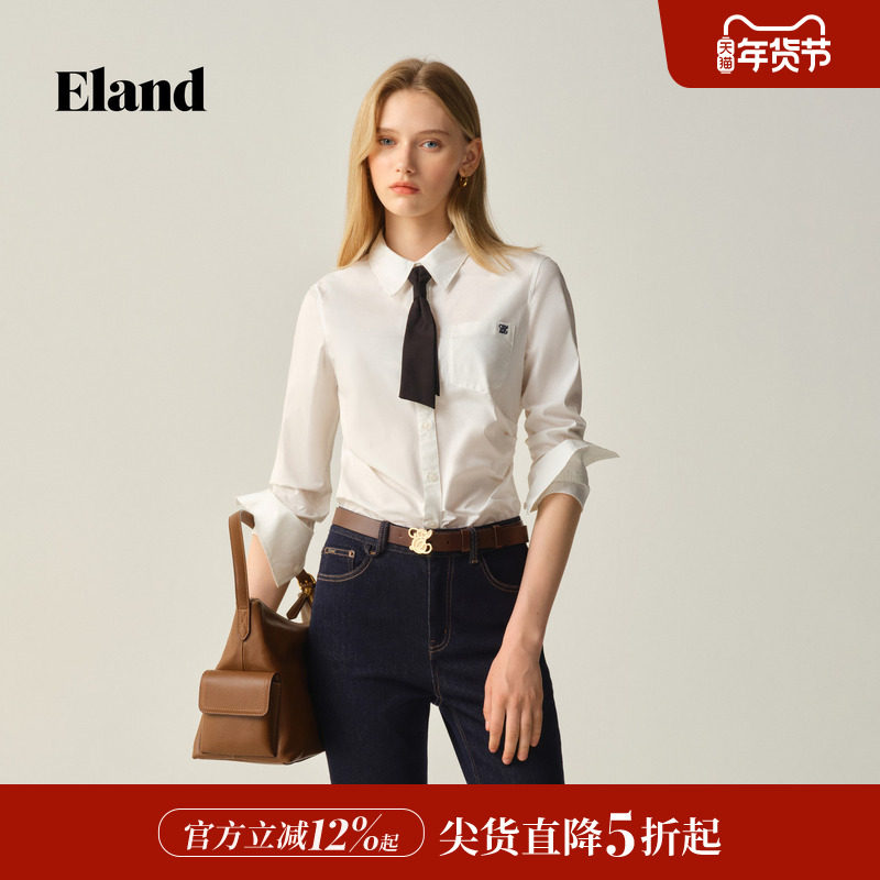 【小蛮腰】Eland衣恋衬衫女短款棉质翻领通勤上衣2026春季新