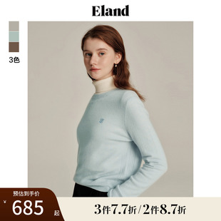 套头前胸刺绣上衣 90%绵羊毛 Eland衣恋毛衣女美拉德中短款
