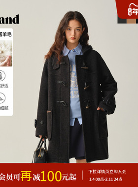 【美丽诺羊毛】Eland衣恋毛呢外套女牛角扣廓形大衣2025冬季新款