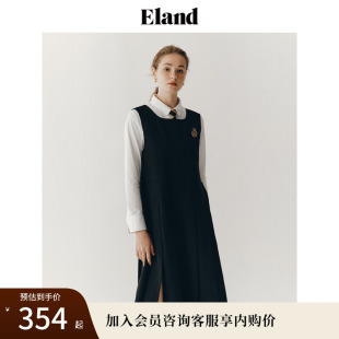 学院风方领无袖 Eland衣恋连衣裙女中长款 过膝裙子女