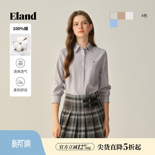 翻领上衣冬季 女纯色长袖 Eland衣恋衬衫 新款 100%棉