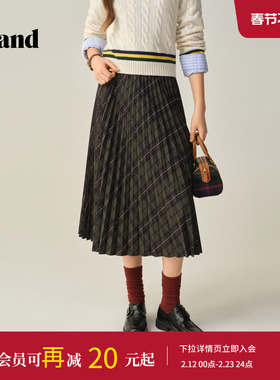 Eland衣恋半身裙女复古伞裙式中长裙休闲通勤裙子2025冬季新款