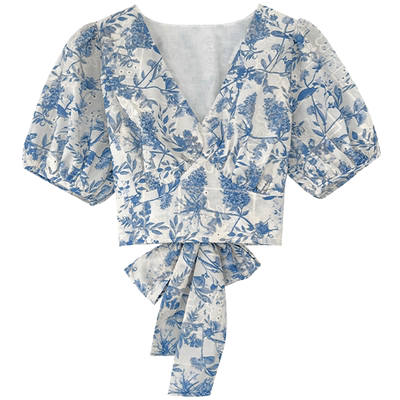 诺比昂修身法式套头短袖棉衬衫