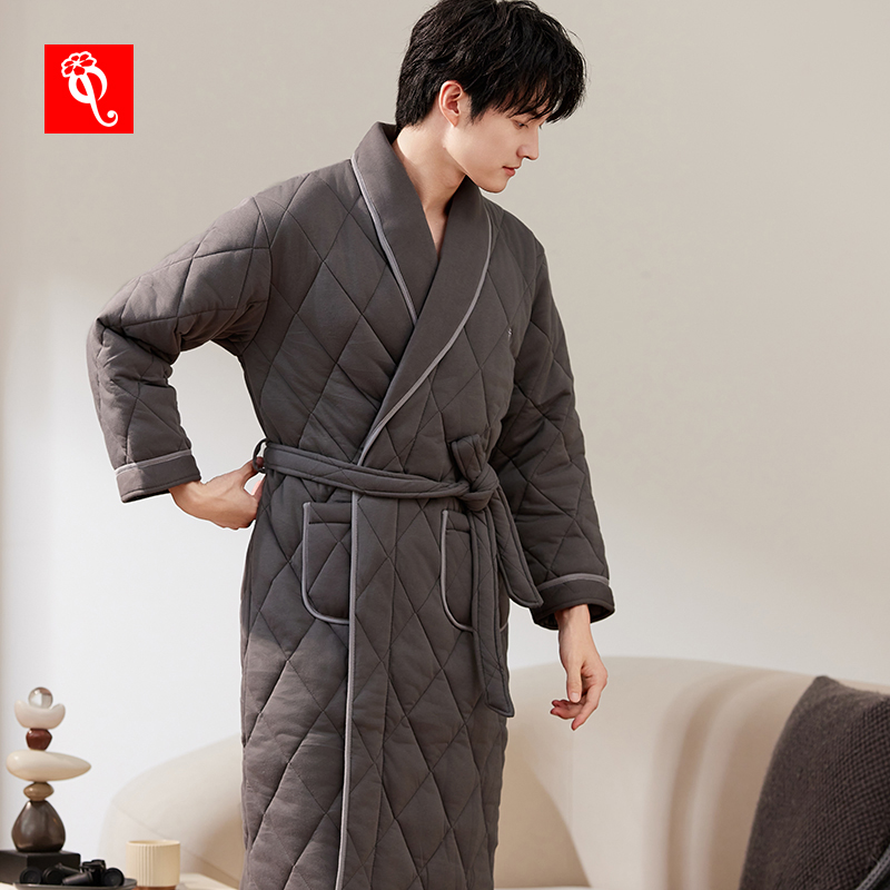 睡袍男士睡衣加厚纯棉冬季夹棉