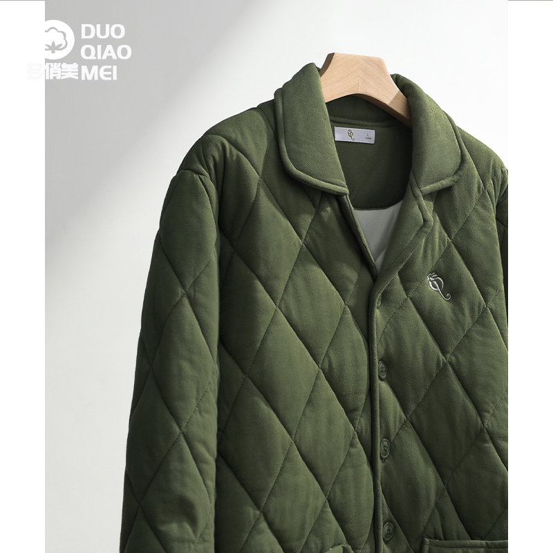 2024年新款睡衣男士冬季三层夹棉