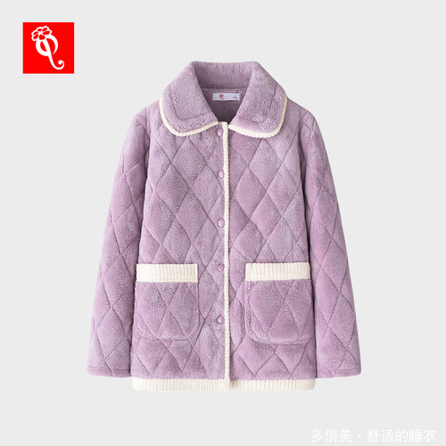 夹棉单件睡衣女上装上衣冬季三层