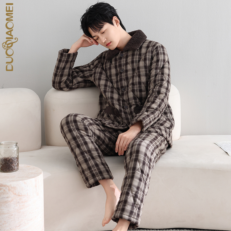 中老年人爸爸睡衣男冬季三层