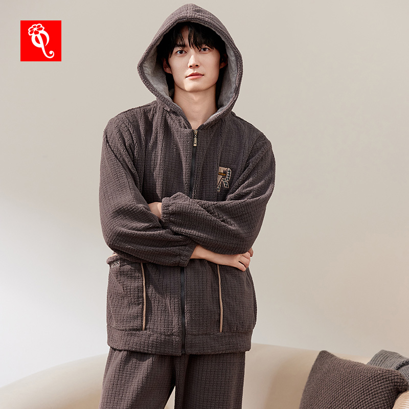 睡衣男士冬季加厚加绒珊瑚绒秋冬