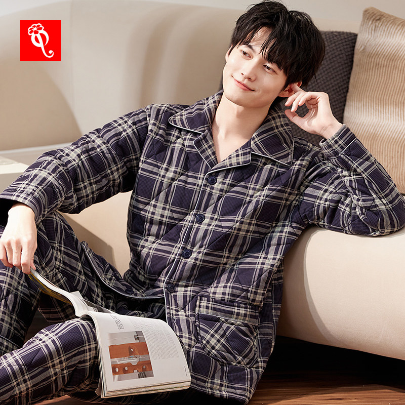 秋冬男士睡衣加厚保暖纯棉夹棉冬款三层冬天棉袄全棉男家居服套装,女士内衣/男士内衣/家居服,睡衣/家居服套装,淘宝优惠券,粉丝福利购,淘宝优惠卷