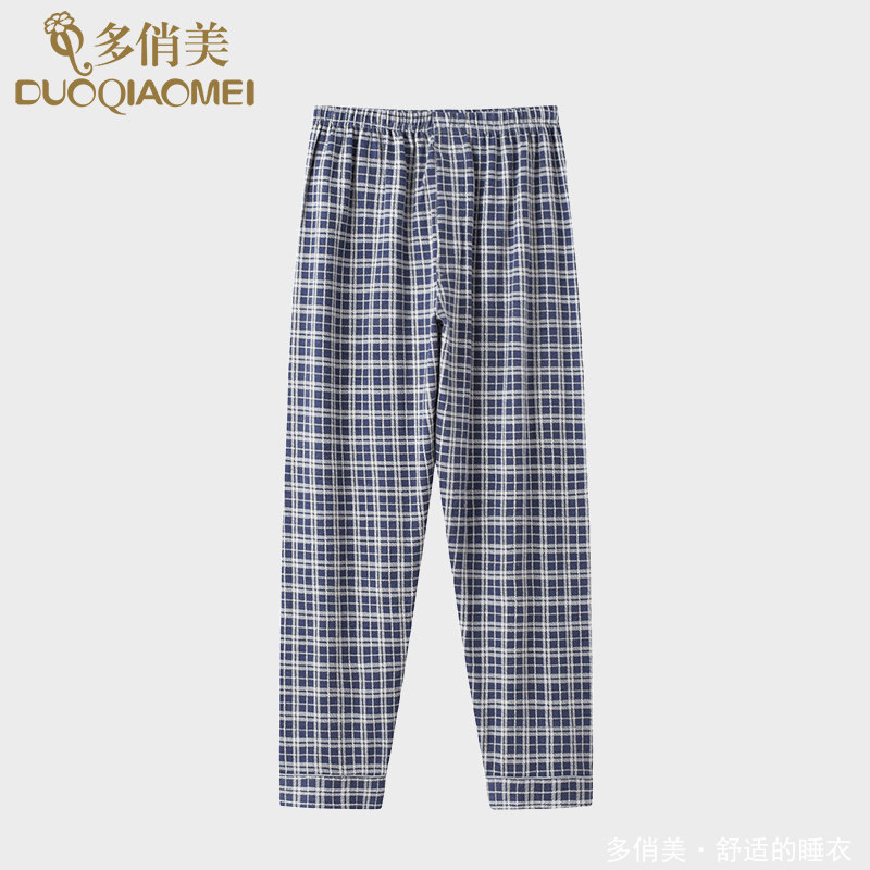 男士睡裤纯棉单件提花春秋款睡觉格子居家裤薄款宽松大码家居裤子