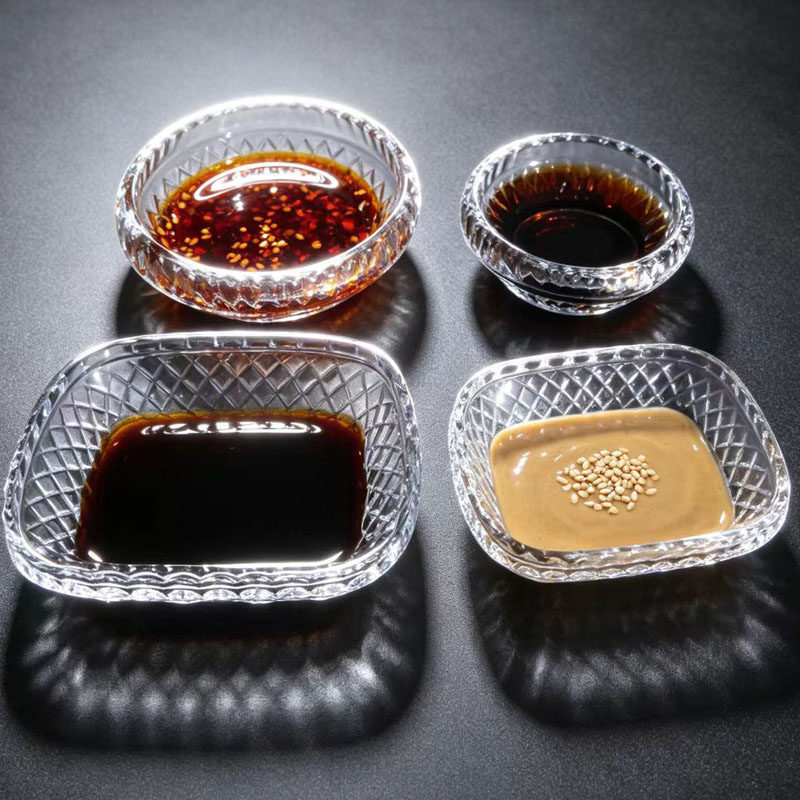 跨境透明碟玻璃调料盘菱形纹理家用厨房调味碟子酱料碟餐具套装