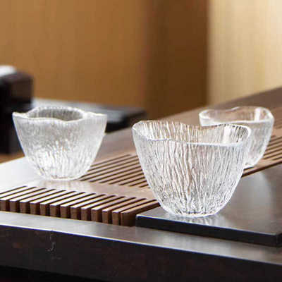 锤纹透明个人专用茶杯玻璃日式