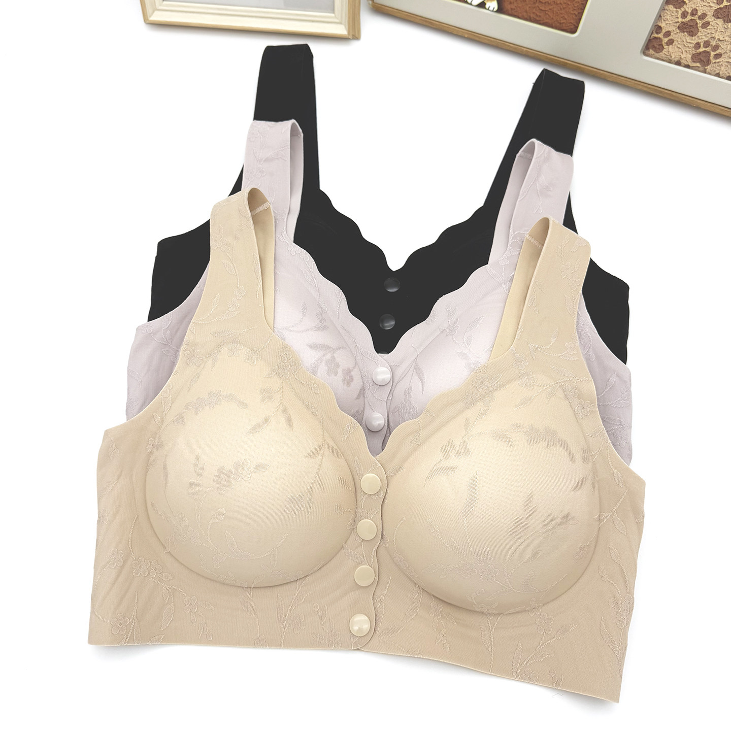 戴美康内衣8186薄款前扣果冻胶美背无痕背心哺乳文胸运动妈妈胸罩