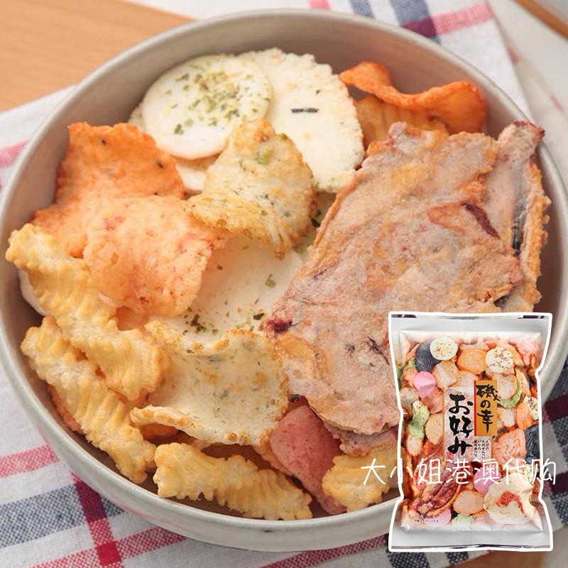 日本进口池田屋什锦海鲜鱿鱼鲜虾片米饼米果仙贝美味大袋膨化零食