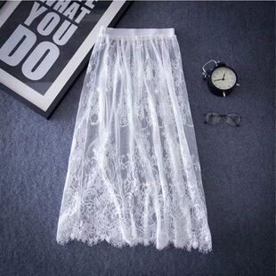 高腰透视长裙蕾丝半身裙网纱中长款 显瘦罩裙内搭衬裙单层打底裙女
