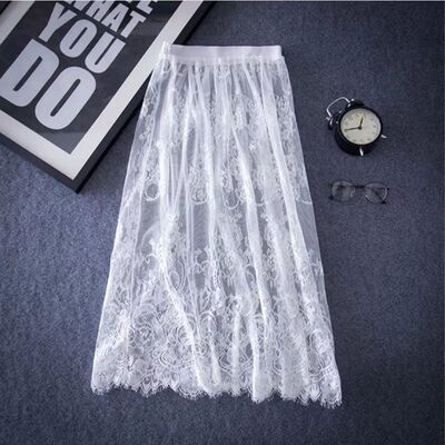 高腰透视长裙蕾丝半身裙网纱中长款显瘦罩裙内搭衬裙单层打底裙女