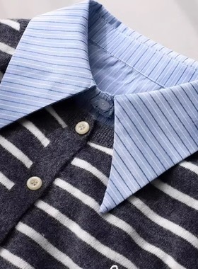 2025春秋新品假衬衫蓝色条纹大尖角假领子小众设计毛衣卫衣装饰领