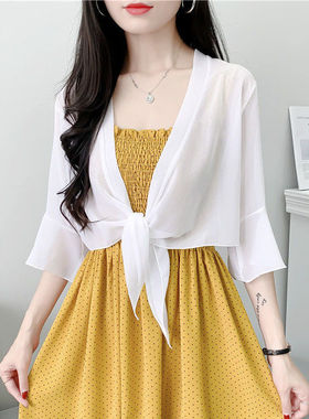 雪纺防晒衣韩版女短款开衫海边沙滩服百搭薄款外套潮沙滩衣小披肩