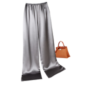 子 宽松显瘦拖地直筒丝滑缎面真丝长裤 阔腿裤 松紧腰垂感三醋酸长裤