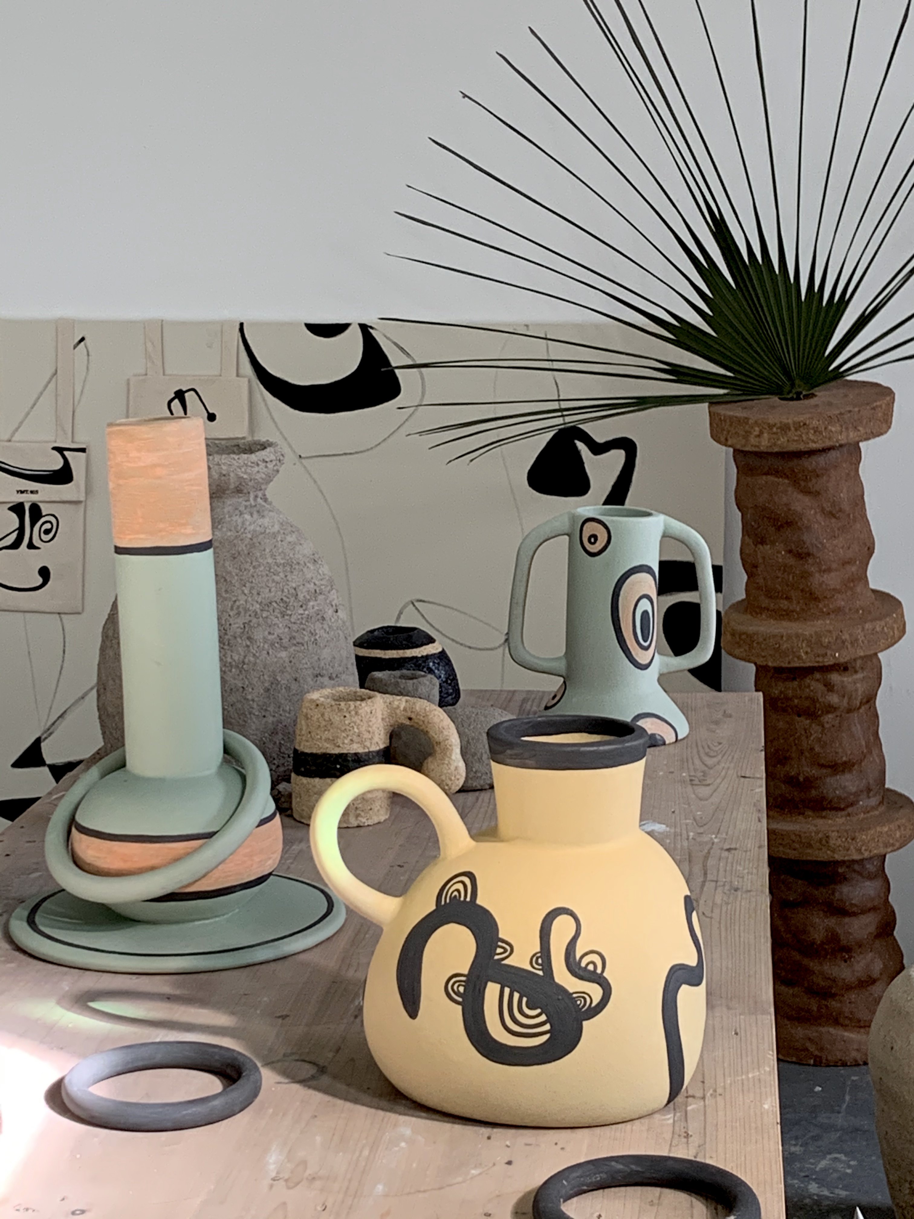 阁楼合作艺术家karman许迦羿作品 花瓶摆件装饰 高温陶泥彩色手绘