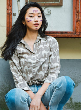 Indian Block Print 印度染料手工印染衬衣灰色ins度假风上衣